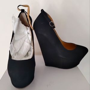 Fetish Mary Jane wedges with platform and sky high heel